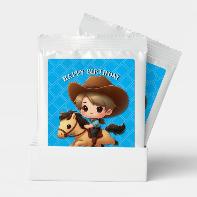 Cute Cowboy and Horse Western Birthday Blue Hot Chocolate Drink Mix (Pair)