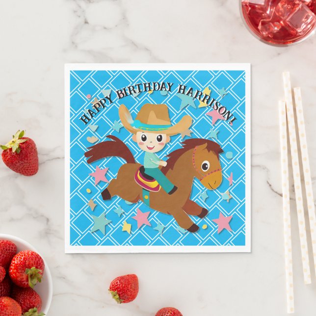 Cute Cowboy and Horse Western Birthday Napkins (Insitu)