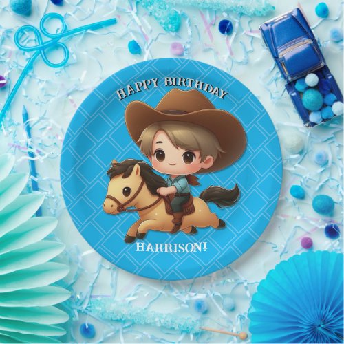 Cute Cowboy and Horse Western Birthday Paper Plates
