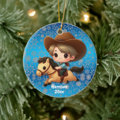 Cute Cowboy and Horse Western  Ceramic Ornament