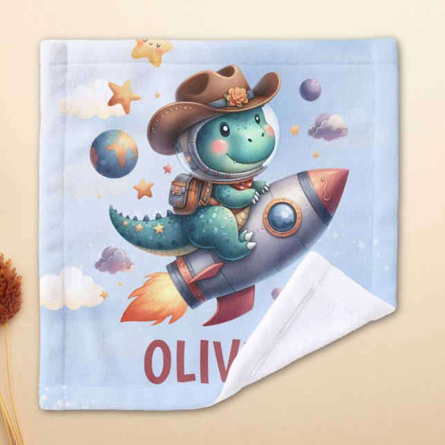 Cute Cowboy Astronaut Dinosaur Riding Space Rocket Wash Cloth (Creator Uploaded)