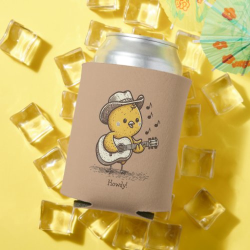 Cute Cowboy Baby Chick Playing Guitar Personalized Can Cooler
