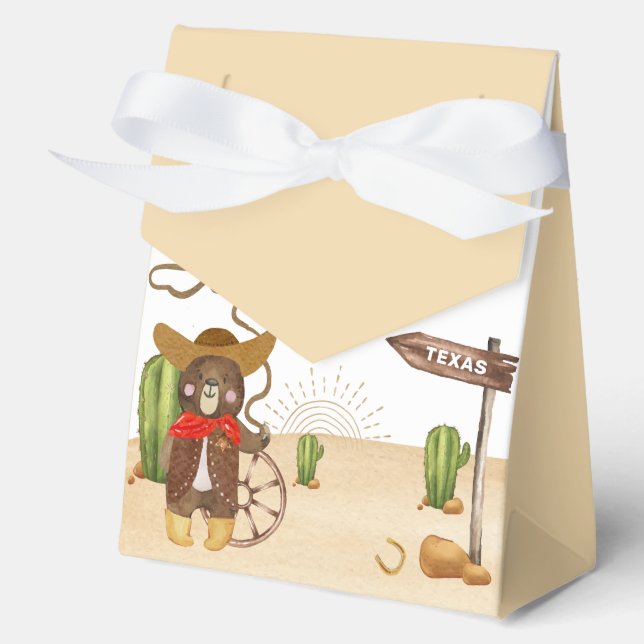 Cute Cowboy Bear Western Rodeo Cactus Baby Shower  Favor Boxes (Front)