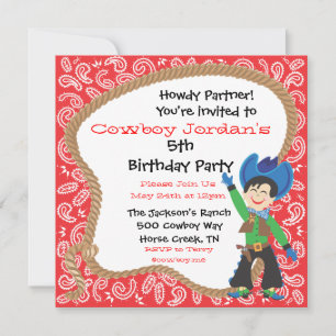 Cute cowboy birthday party lasso Invitation Card