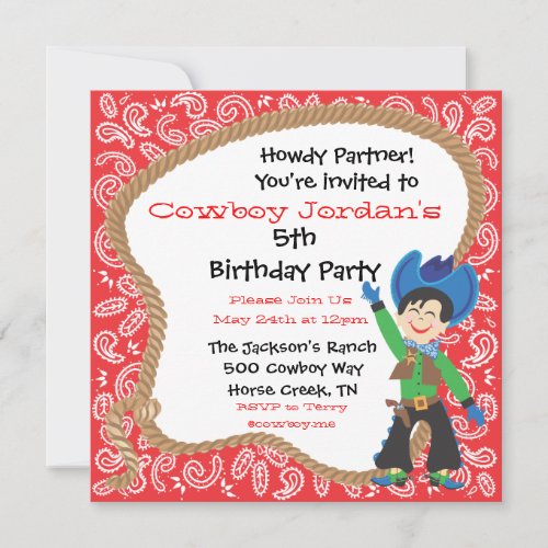 Cute cowboy birthday party lasso Invitation Card