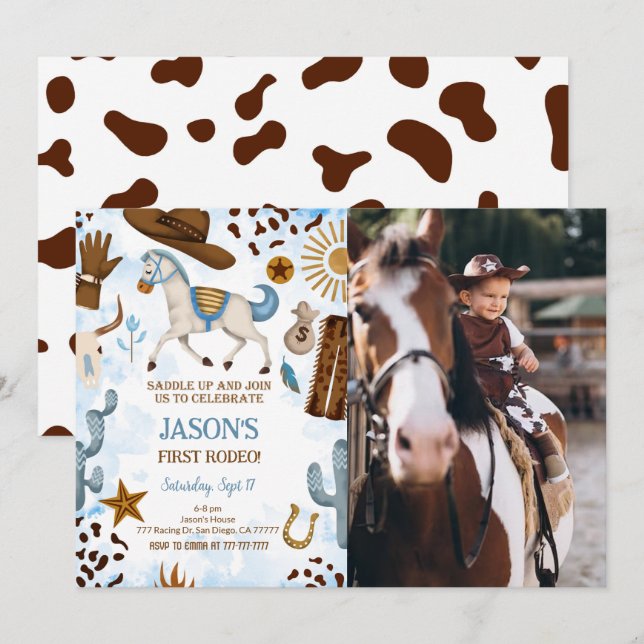 Cute Cowboy Birthday Photo Invitation (Front/Back)