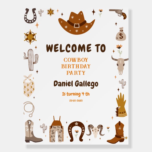 Cute Cowboy Birthday welcome sign  (Front)