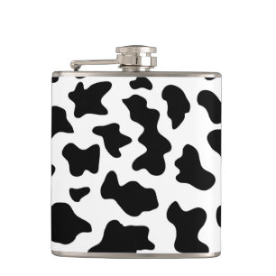 cute cowboy black and white farm cow print flask