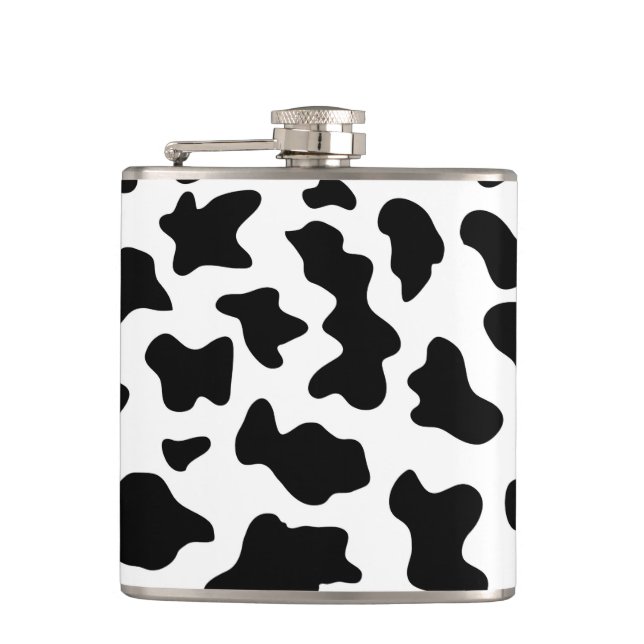 cute cowboy black and white farm cow print flask (Front)