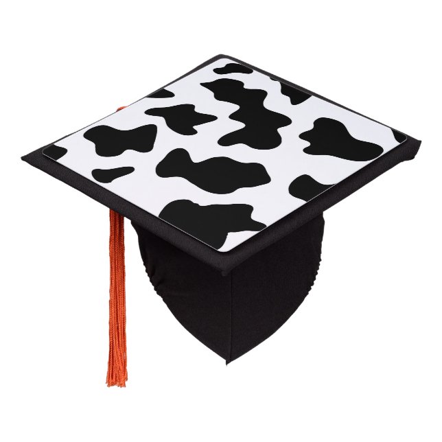 cute cowboy black and white farm cow print graduation cap topper (Angled)