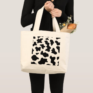 cute cowboy black and white farm cow print large tote bag