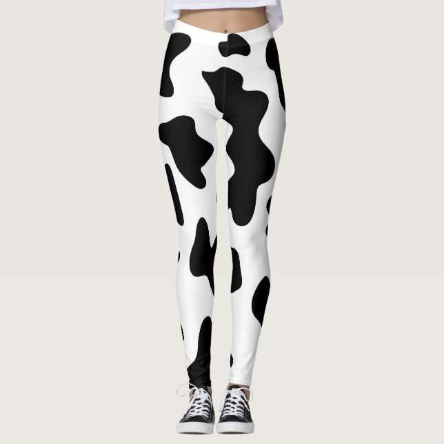 cute cowboy black and white farm cow print leggings (Front)