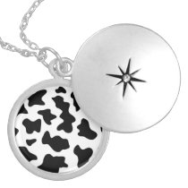 cute cowboy black and white farm cow print locket necklace