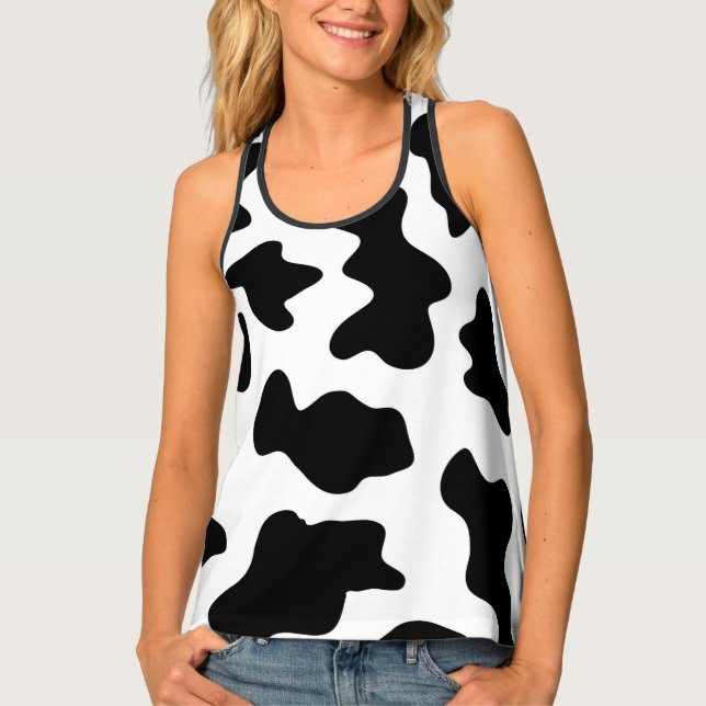 cute cowboy black and white farm cow print tank top (Front)