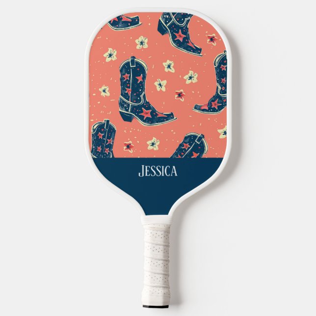 Cute Cowboy Boots Seamless Patterns Pickleball Paddle (Back)