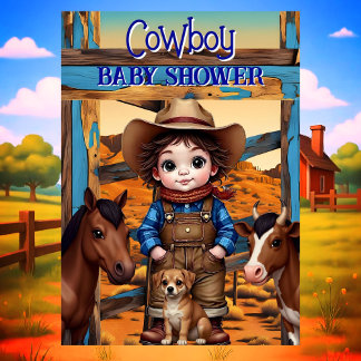 Cute Cowboy Boy Baby Shower Horse Cow dog Invitation