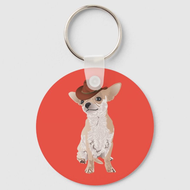 Cute Cowboy Chihuahua Dog Keychain (Front)