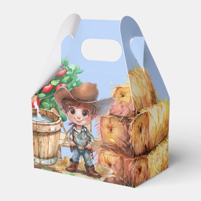 Cute Cowboy Farmer 1st. Birthday Party Favor Boxes (Front Side)