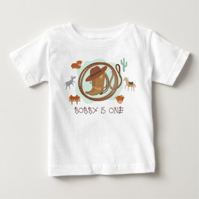 Cute Cowboy First Birthday  Baby T-Shirt (Front)