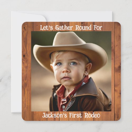 Cute Cowboy First Rodeo Birthday Invitation