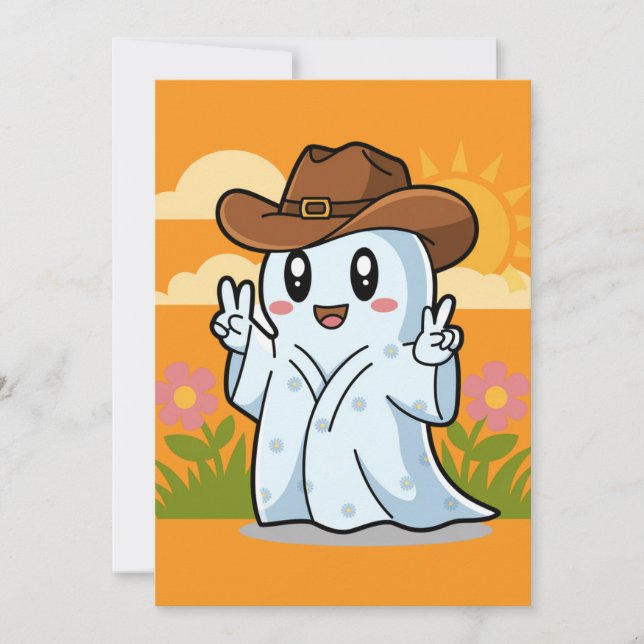 Cute Cowboy Ghost for Halloween Fun Decoration Holiday Card (Front)