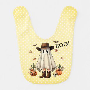 Cute Cowboy Ghost with Pumpkins, Cactus and Skull Baby Bib