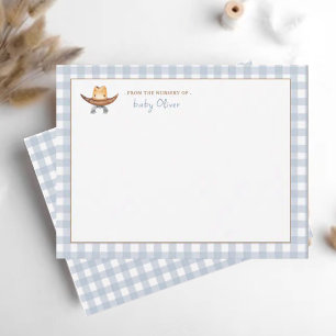 Cute Cowboy Hat Blue Gingham Personalized Thank You Card