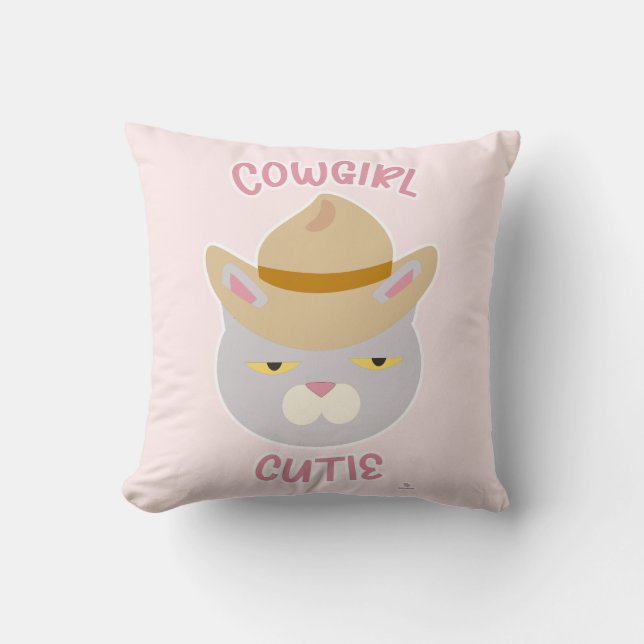 Cute Cowboy Hat Cowgirl Fun Cat Slogan Throw Pillow (Front)