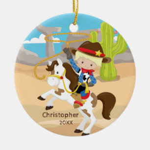 Cute Cowboy Horseback Boy Christmas Ornament