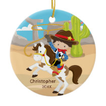 Cute Cowboy Horseback Boy Christmas Ornament