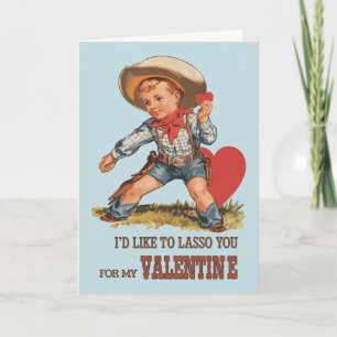 Cute Cowboy Kid's Vintage Valentine Holiday Card