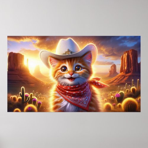 Cute Cowboy Kitten in the Southwestern Desert Poster