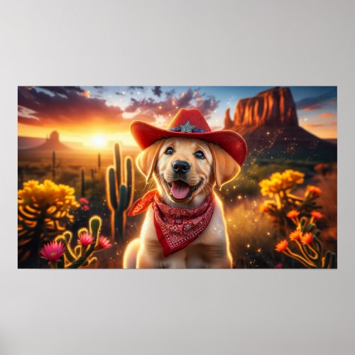 Cute Cowboy Lab Puppy in the Southwestern Desert Poster