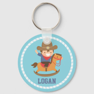 Cute Cowboy on Rocking Horse Personalized Keychain
