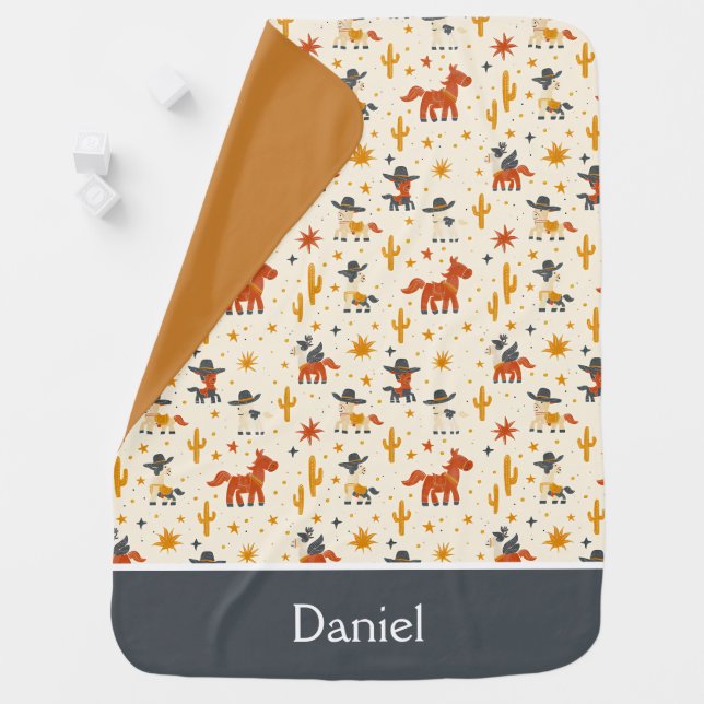Cute Cowboy Pattern with custom Name  Baby Blanket (In Situ)