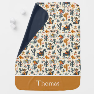 Cute Cowboy Pattern with custom Name  Baby Blanket