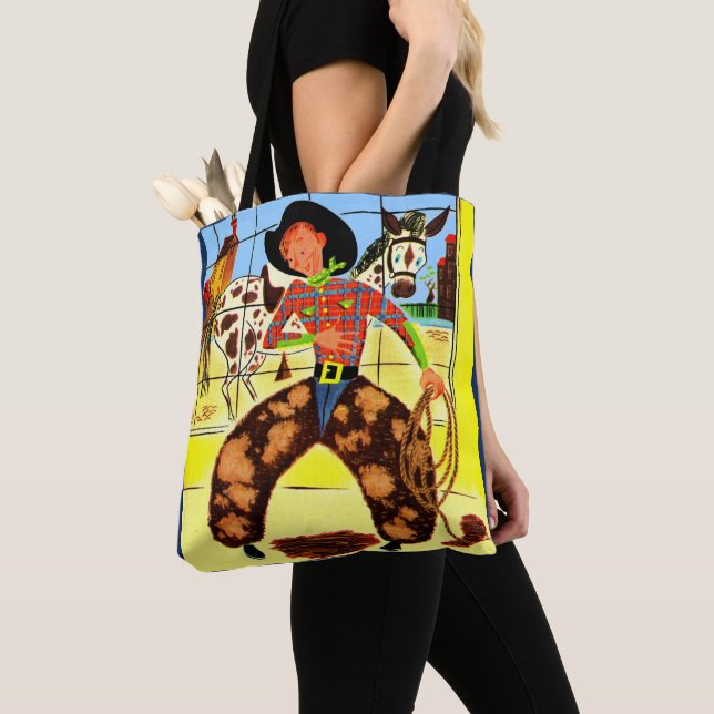 cute cowboy print tote bag (Close Up)