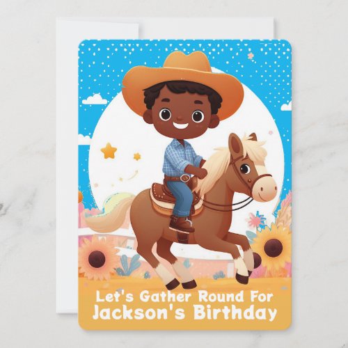 Cute Cowboy Riding Horse Birthday Invitation