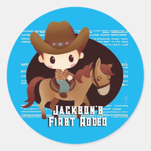 Cute Cowboy Rodeo Birthday Classic Round Sticker