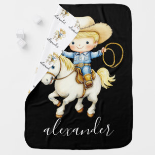Cute Cowboy Rodeo Custom Name Boy's Baby Blanket