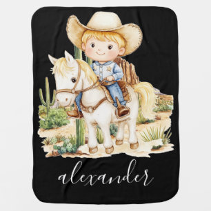 Cute Cowboy Rodeo Custom Name Boy's Baby Blanket