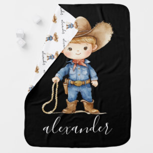 Cute Cowboy Rodeo Custom Name Boy's Baby Blanket