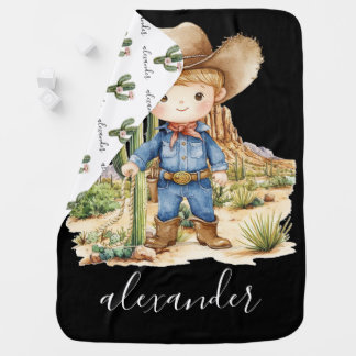 Cute Cowboy Rodeo Custom Name Boy's Baby Blanket