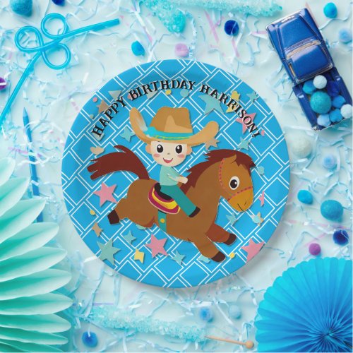 Cute Cowboy Rodeo Western Birthday Paper Plates