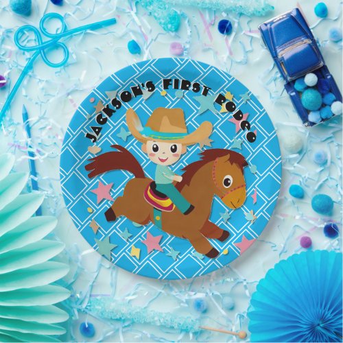 Cute Cowboy Rodeo Western Birthday Paper Plates