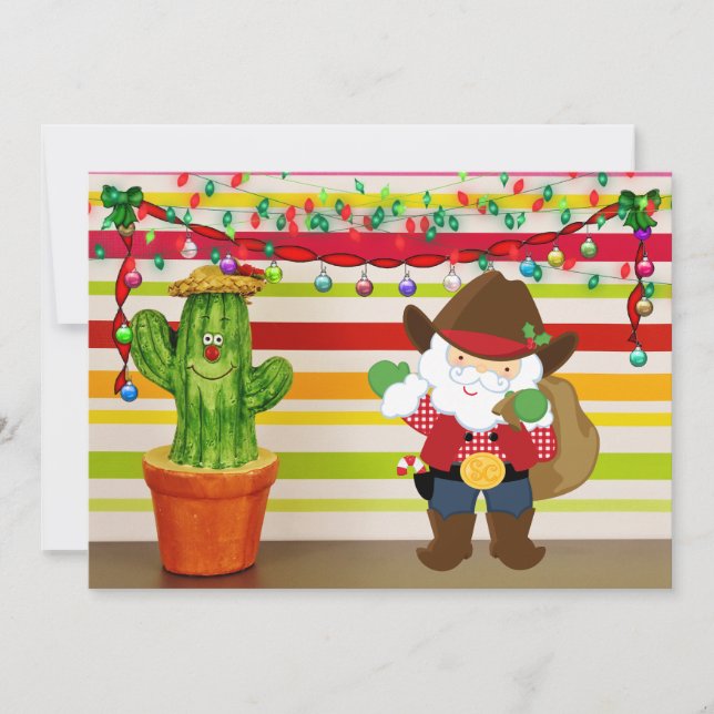 Cute Cowboy Santa and Cactus Southwest Christmas Holiday Card (Front)