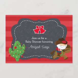 Cute Cowboy Santa and Horse Christmas Baby Shower Invitation