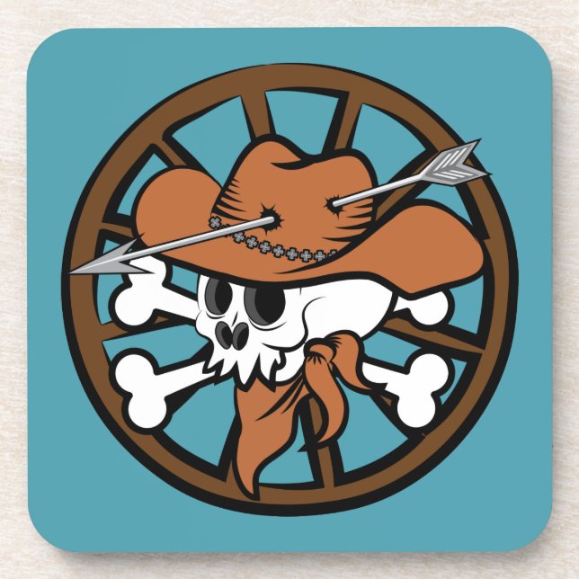 Cute Cowboy Skull and Crossbones Coaster (Front)