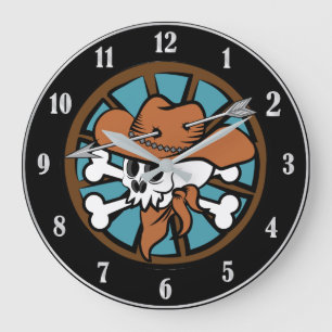 Cute Cowboy Skull and Crossbones Large Clock