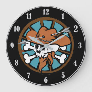 Cute Cowboy Skull and Crossbones Large Clock